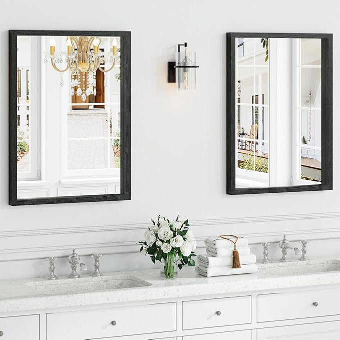 Syndra Black Wood Frame Bathroom Mirror, Waterproof Slim Deep Frame,