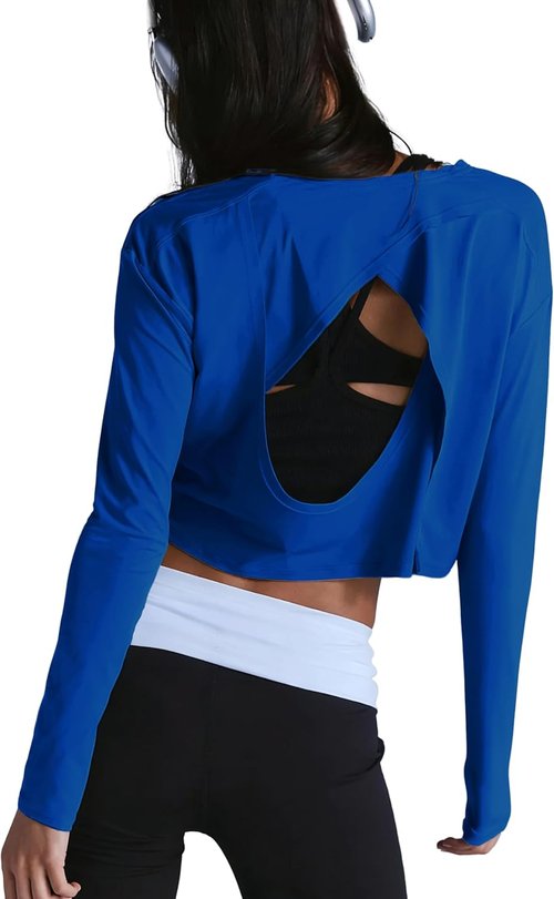 Lviefent Women's Open Back Workout Tops - Long Sleeve Athletic Sun Shirts for Gym & Running