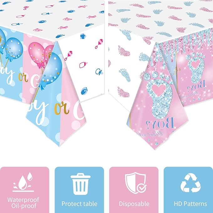 2 Pack Gender Reveal Tablecloth Plastic 54 X 108Inch, Pink and Blue Table Cloth Disposable Rectangle Table Covers for Boy or Girl Baby Shower Party Decorations Supplies (Gender Reveal)