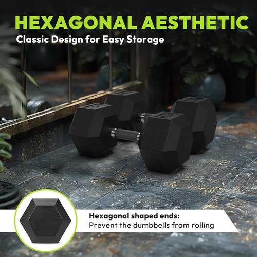 HANDBODE Hex Dumbbell Set - Rubber Encased Hand Weights for Strength Training | 40-570 lb Options