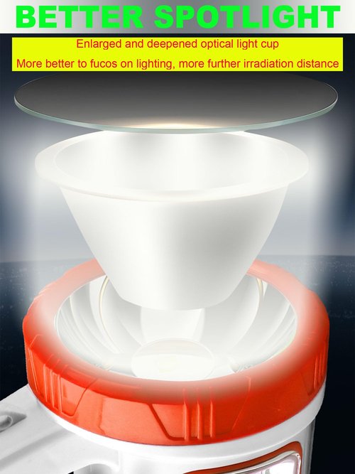 LED Searchlight, Solar Rechargeable Super Bright 10000LM Handheld Spotlight Lantern, Multifunctional LED Lamp Camping Flashlight, 5 Light Modes, IPX4 Waterproof, for Emergency