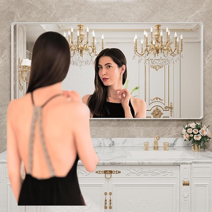 LOAAO 72x36 Inch White Metal Framed Bathroom Mirror