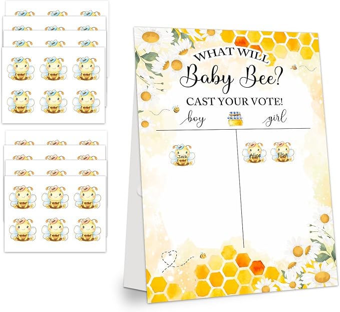 Gender Reveal Party Games, Bee Theme Baby Gender Reveal Voting Board Sign, 48 Boy Girl Voting Stickers, He or She, Baby Gender Reveal Party Decorations Games for Boy or Girl Shower