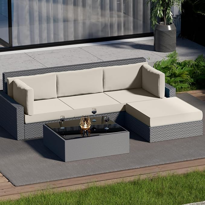 9 Piece Outdoor Patio Waterproof Cushion Covers, Fits 4-Seat Wicker Rattan Sectional Couch Chair Furniture Cover Replacement Set - Fade-Resistant Patio Cushion Covers with Zipper