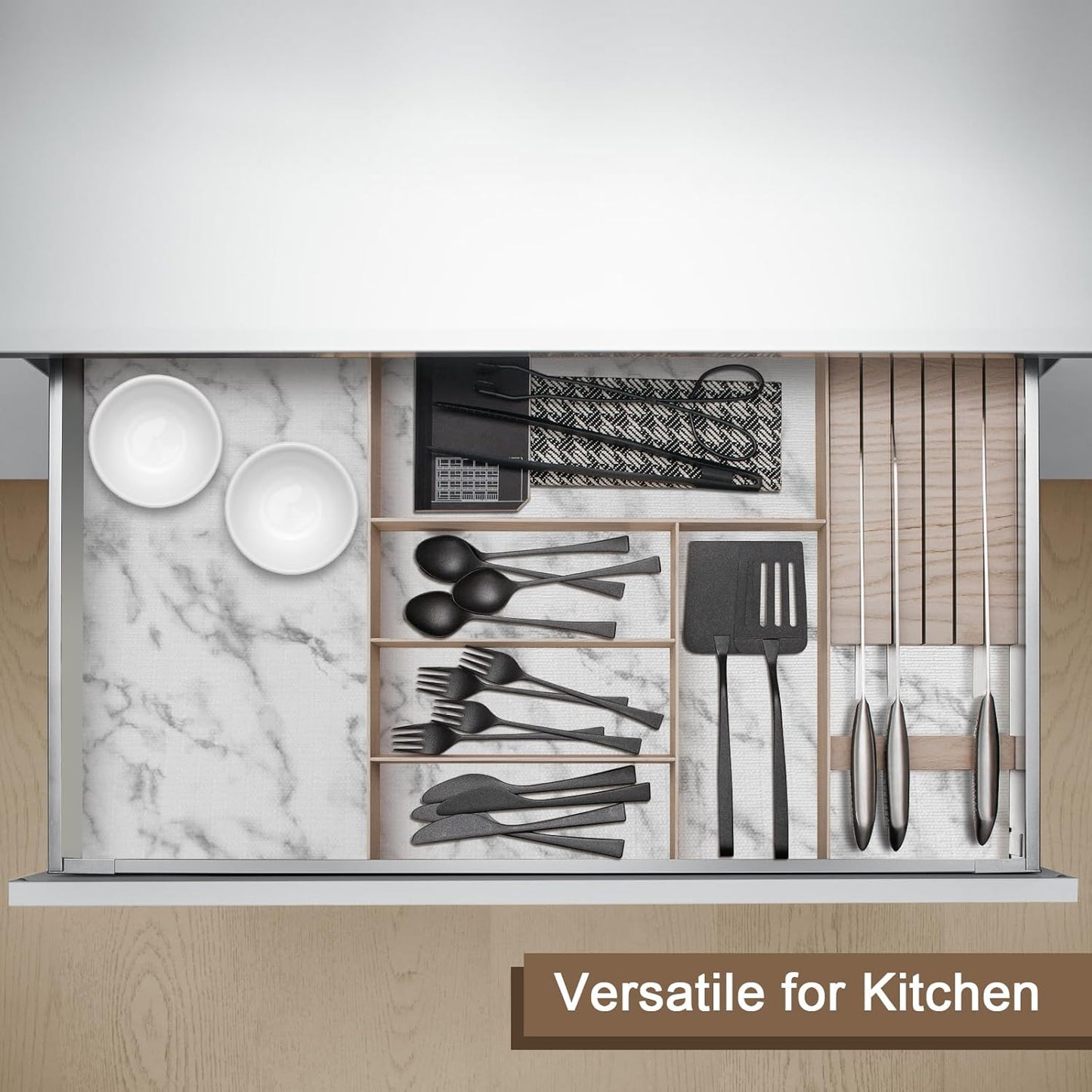 OcePor Non-Adhesive Drawer and Shelf Liner 24IN x 30FT，Non Slip Cabinet and Cupboard Liner, Kitchen Cabinet Liners for Shelves, Waterproof Drawer Shelf Liners for Cabinets/Bathroom Cupboard, Marble