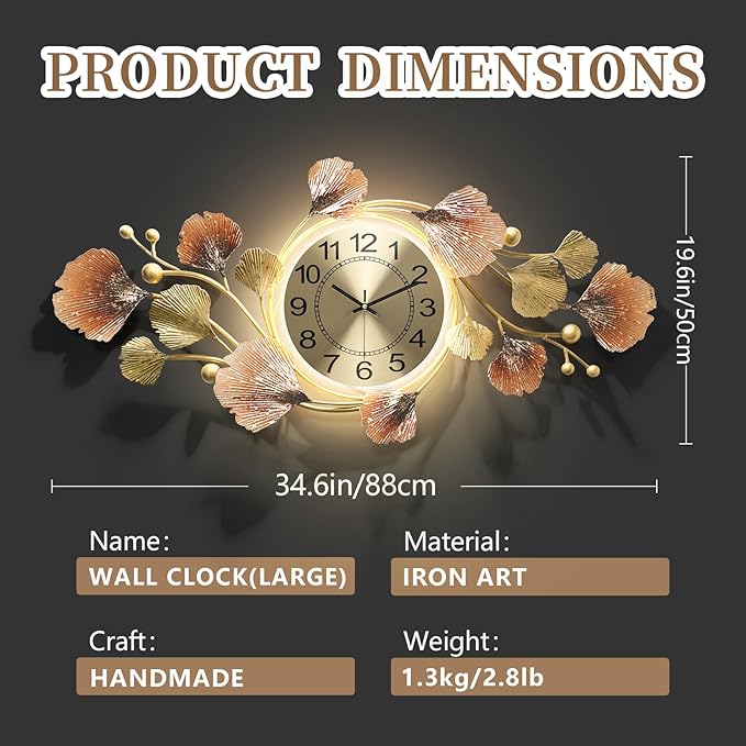 Modern 35''x20'' Metal Wall Clock Featuring a Silent Movement and Creative
