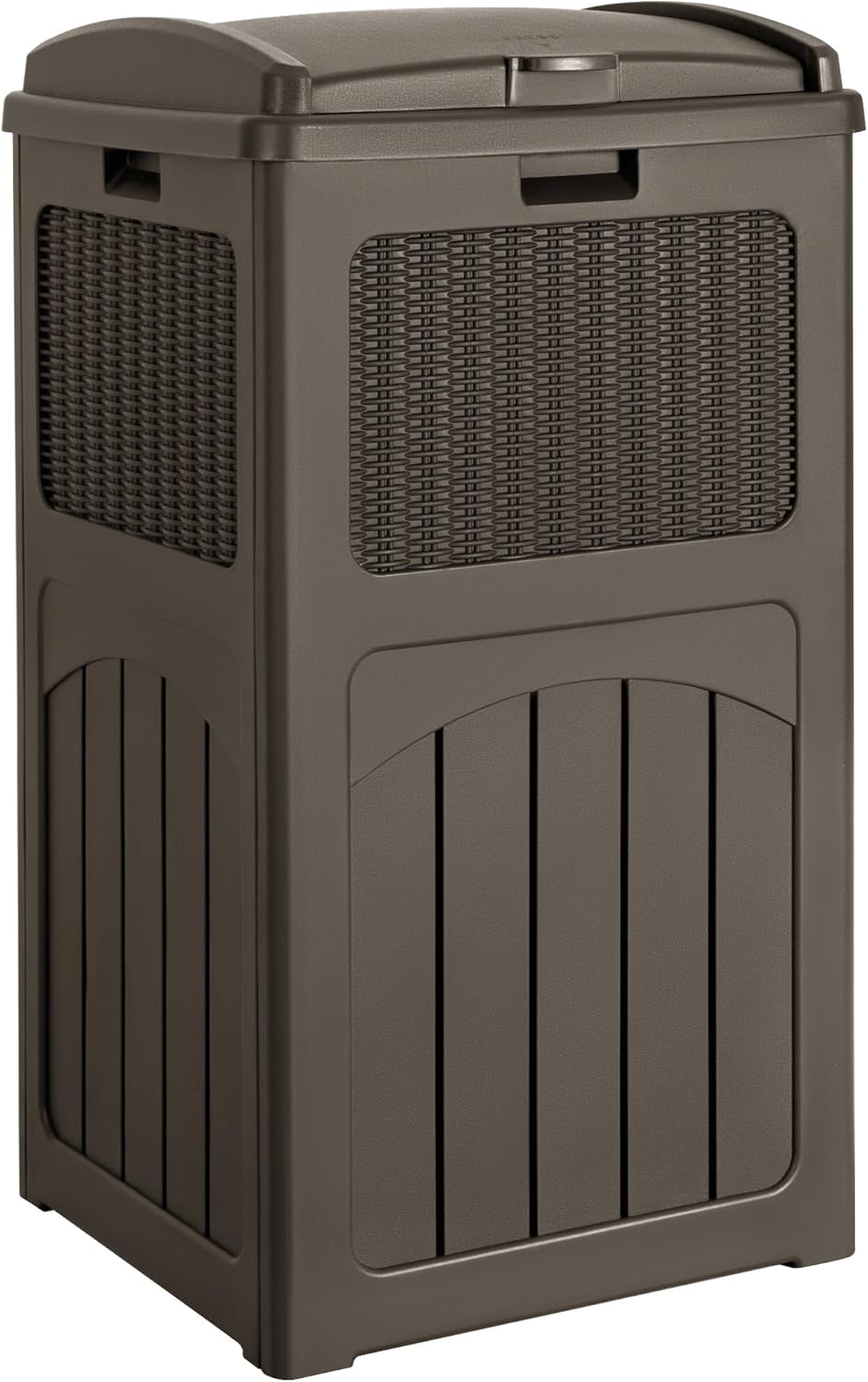 Devoko 33 Gallon Outdoor Trash Can, Hideaway Garbage Bins with Tiered Lid, Waterproof Resin Outside Waste Bins for Patio, Outside Pool, Backyard and Deck(1, Deep Brown)