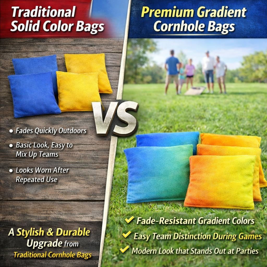 Skiennix Cornhole Bags - Weather Resistant Bean Bags with Gradient Design | Durable Set of 8 for Outdoor Games