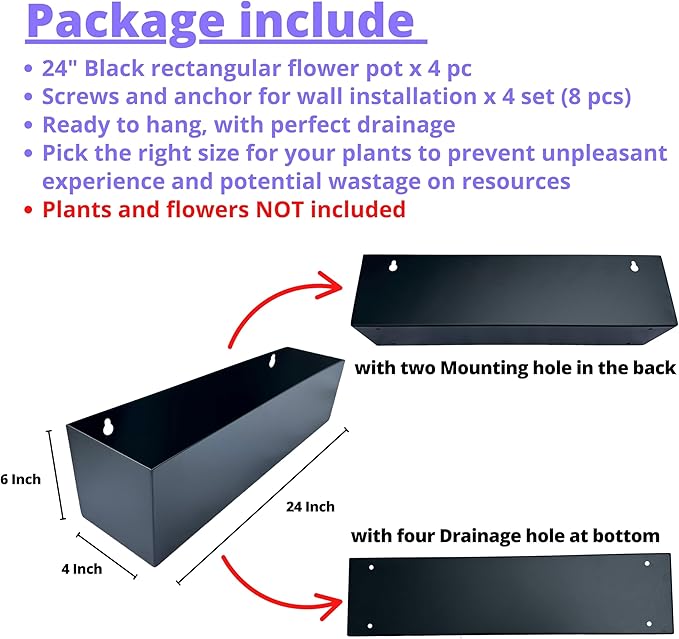 LaLaGreen Wall Planters for Outdoor Carbon Steel Black Metal Hanging Flower Pot