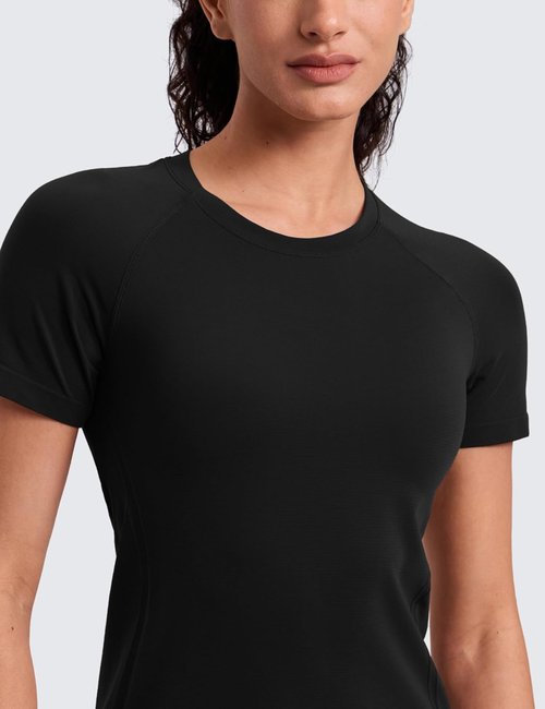 CRZ YOGA Workout Tops for Women - Breathable Seamless Short Sleeve Crewneck Tees in Hip Length