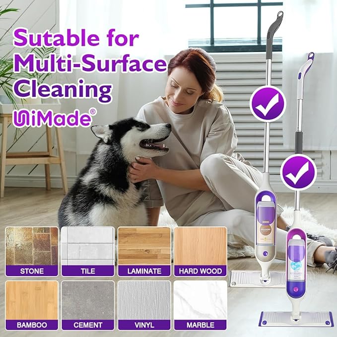 Reusable Mop Pads for Swiffer PowerMop, 8 Pack Microfiber Mop Pad Refill with Scrubber Strips for 13''-15'' SprayMop, Washable Mop Pads Use for Most Floor Types, Designed for Pets - Purple