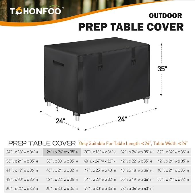 Outdoor Prep Table Cover with Split Zipper, Waterproof Patio Stainless Steel Metal BBQ Table Cover, Suitable for Outdoor Dining Table, Grill Table, BBQ Grill Cart, 24"L x 24"W x 35"H