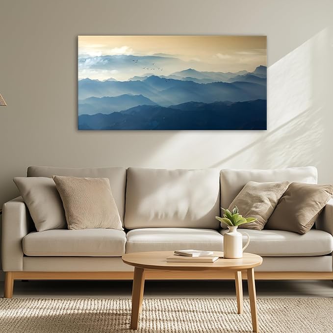 JLXART Wall Art Foggy Mountain with Bird Landscape Large Canvas Prints Wall Decor Living Room Bedroom Natural Scenery Office Decor Pictures 30"X58"
