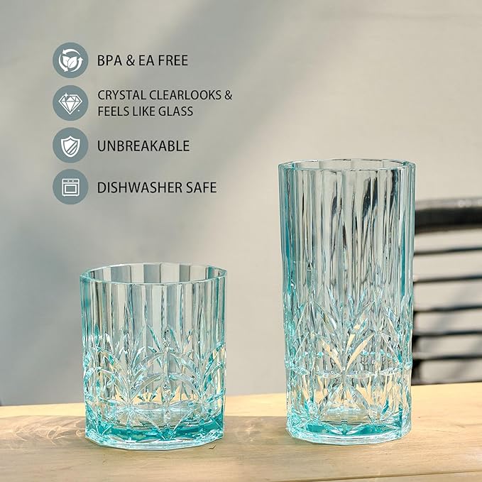 BELLAFORTE Shatterproof Tritan Tall Tumbler, Set of 4, 18oz - Myrtle Beach Glasses Drinking - Unbreakable Plastic Drinking Glasses for Gifting, Parties - BPA Free - Dishwasher Safe - Assorted