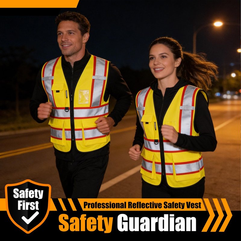 Custom Safety Vest with Logo, High Visibility Reflective Vest with Pockets and Zipper for Men Women, Personalized Construction Safety Vest Work,Warehouse,Surveyor, Crossing Guard,Road,Runner（Yellow）