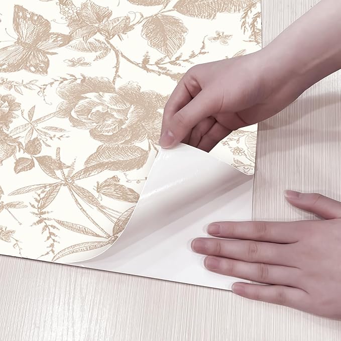 JiffDiff Vintage Peel and Stick Wall Stick，Champagne Wallpaper Rose Removable