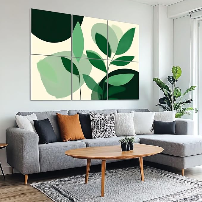 6 Pack Art Acoustic Panels Sound Absorbing Boho Botanical Leaf Orange Green