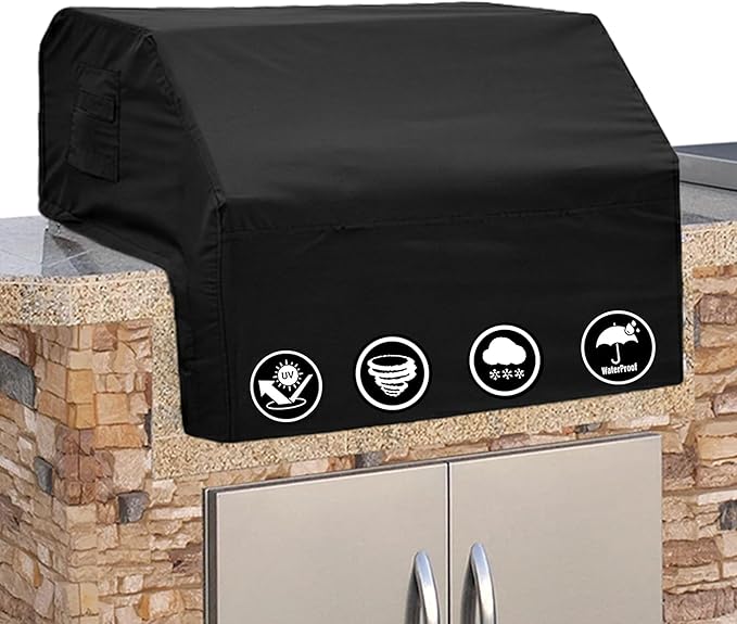 Covers & All Built-in Grill Cover for Outdoor Grill – Heavy Duty 12 oz Waterproof Built-in BBQ Grill Cover, PVC-Coated Polyester with Elastic Hem for Snug Fit (45 x 27 x 24.75 inches, Black)