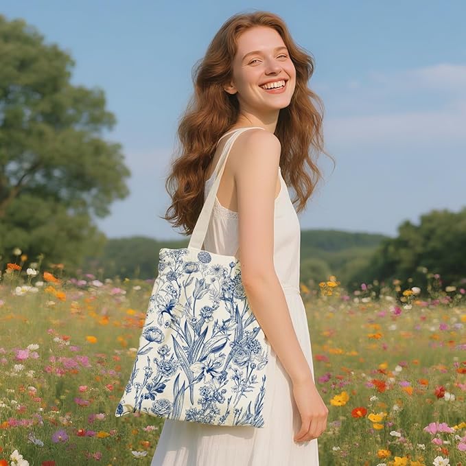 Flower Plant Lover Gifts for Women Canvas Tote Bag with Makeup Bag Cosmetic Bags Grocery Bags for Shopping Christmas