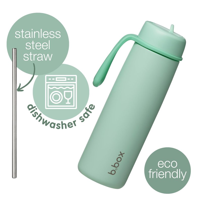 b.box 23oz Insulated Water Bottle w/Flip Top Lid for All Ages - 44 Hours Cold - Leak Proof Stainless Steel Water Bottle with Lid & Straw for Travel, Gym & School, BPA Free - Spearmint
