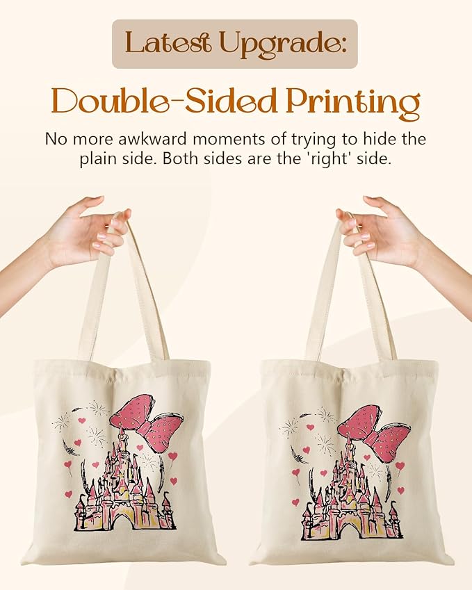 Miss Adola Canvas Tote Bag for Women – Aesthetic Canvas Bag with Zipper Cute Stylish Reusable Shoulder Totes for Shopping Work Daily Vacation, Bow Castle