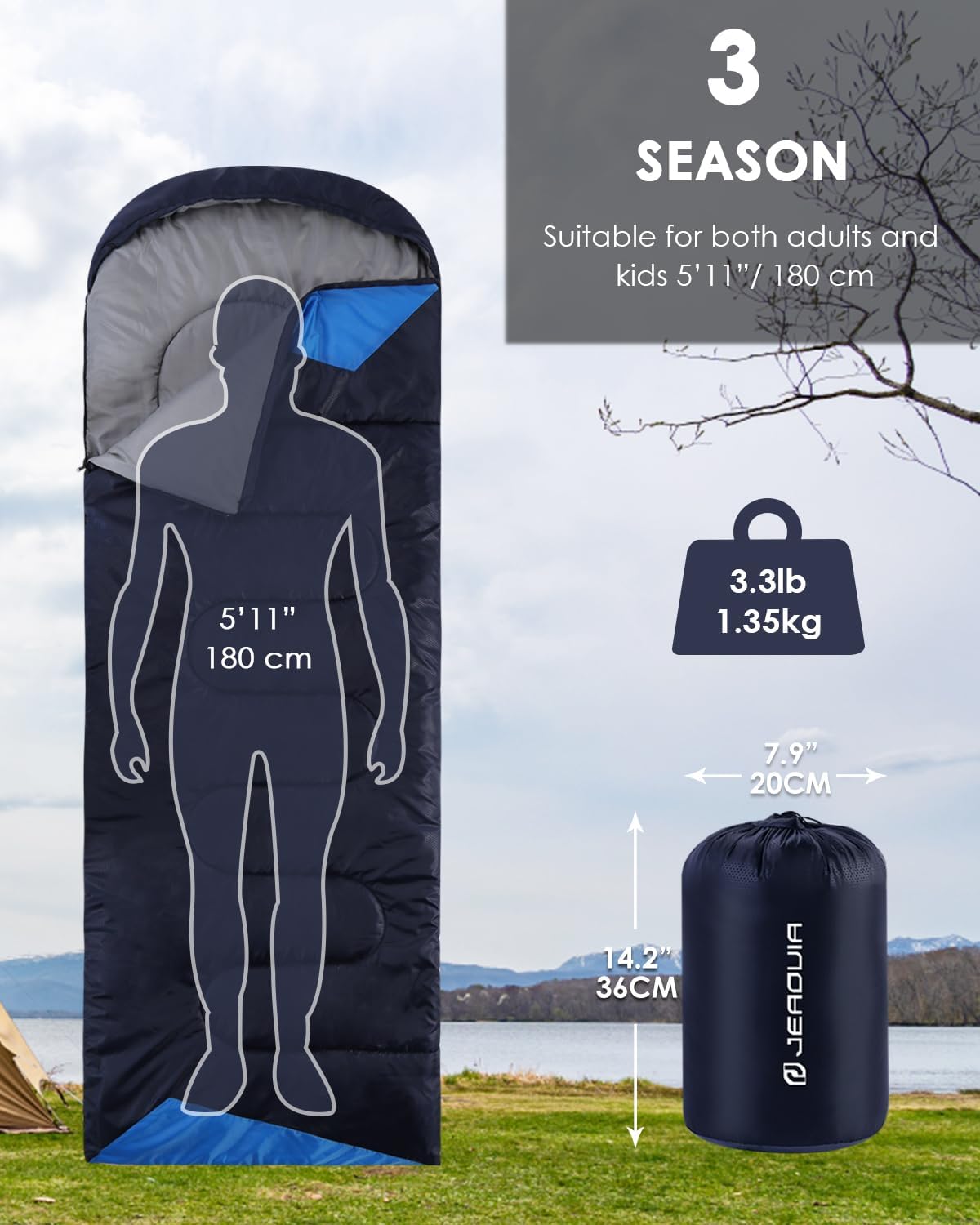Skiennix Lightweight Waterproof Sleeping Bag - Cold Weather Camping Gear for Adults & Kids