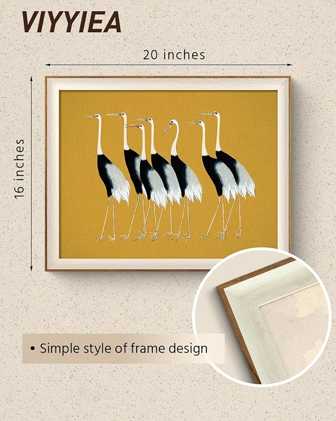 VIYYIEA Framed Wall Art for Living Room, Cranes Canvas Prints, Vintage Home