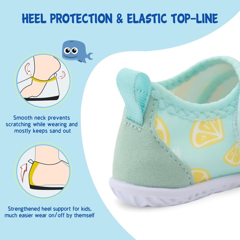 LeIsfIt Boys Girls Water Shoes Kids Aqua Socks Toddler Quick-Dry Swimming Shoes Non-Slip Summer Shoe for Beach Pool Surf, Green Lemon, 11 Toddler
