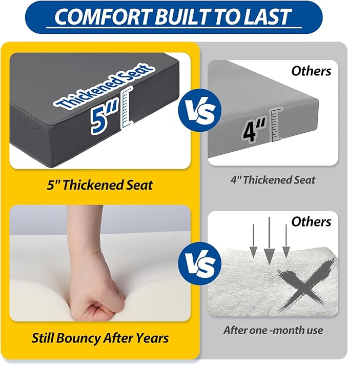 AAAAAcessories Outdoor Seat Cushions for Chairs, Fade-Resistant, Waterproof Patio Furniture Replacement Cushions, 23" x 23" x 5" + 23" x 13.5", Dark Gray