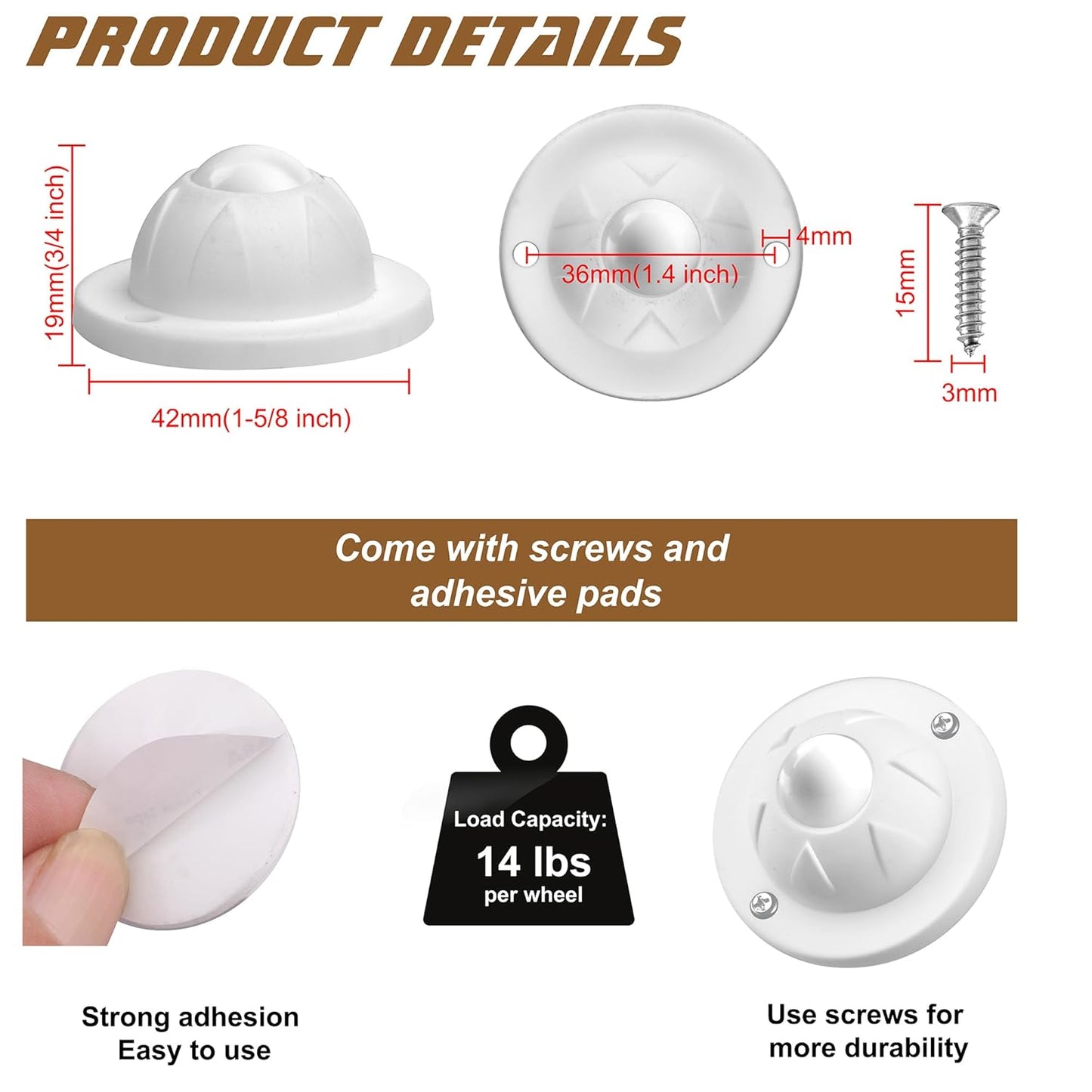 PlusRoc 16 Pack Self Adhesive Caster Wheels For Appliance, Load Capacity 14LBS Per Wheel, Mini Swivel Wheels Sliders Roller For Stand Mixers Air Fryers
