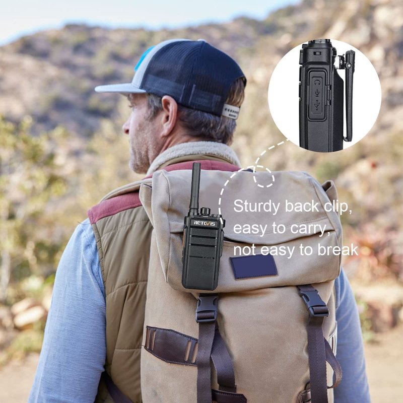 Retevis RB26 Walkie Talkies Long Range, Extended Range Two-Way Radios, Repeater Compatible, 2000mAh Rechargeable Battery, USB-C Charging, Flashlight, Emergency Radios for Camping,Hiking(2 Pack)