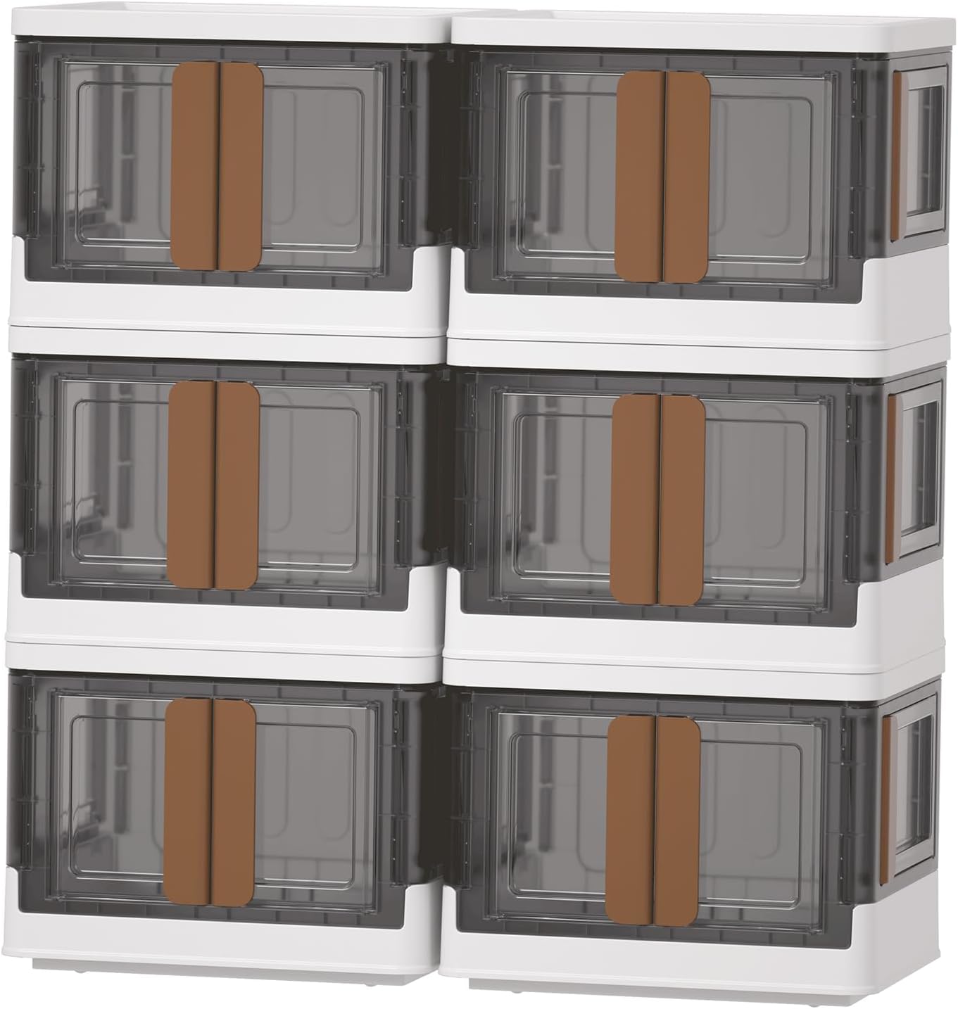 HAIXIN Folding Storage Bins with Left Doors and Right Doors Opening, 6.86 Gal Bookcase, Stackable Storage Cabinet, Plastic Shelves Organizer, Space-Saver Pantry Storage, Room Organization, 6 Pack