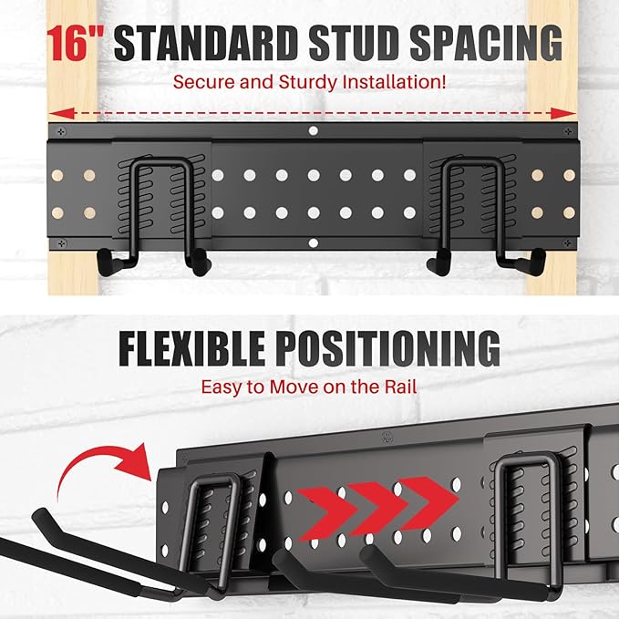 Garage Tool Organizer Wall Mount 66 inches with 13 Adjustable Heavy-Duty Hooks, Garage Organization, Garden Tool Storage Rack, Yard, and Shed, Holds Up to 520 lbs