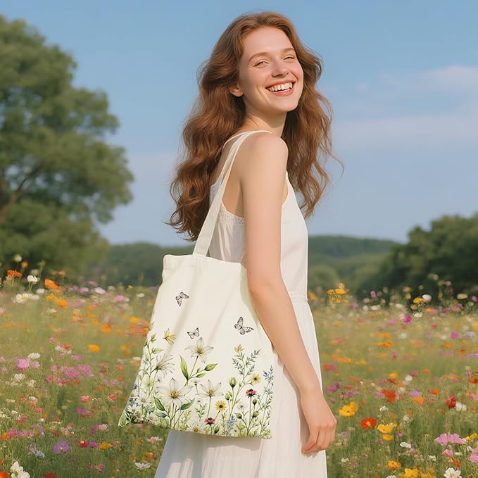 Flower Plant Lover Gifts for Women Canvas Tote Bag with Makeup Bag Cosmetic Bags Grocery Bags for Shopping Christmas