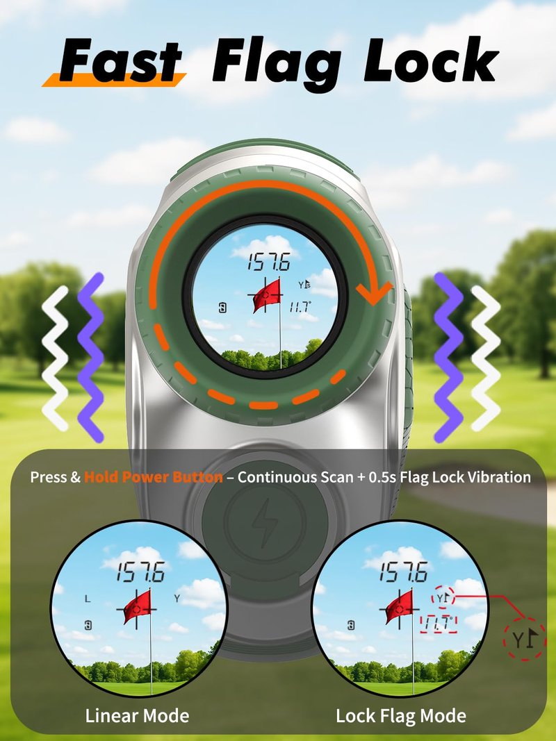 Magnetic Golf Rangefinder with Slope – 7X Magnification, 1300Y Range Finder Golf for All Levels, Fast Flag Lock Vibration, Rechargeable, Waterproof Golf Accessories for Men and Women(Dark Green)