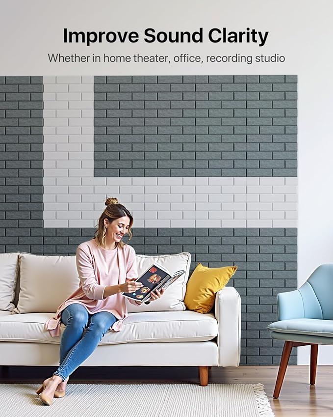 Acoustic Wall Panels Self-Adhesive, 12 Pack Sound Absorbing Panels Brick
