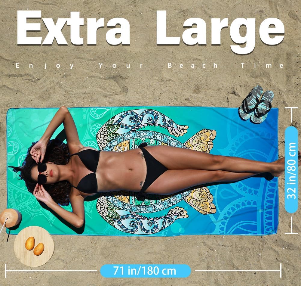 Skiennix Microfiber Beach Towels - Lightweight, Sand-Free, Quick-Dry | Large Compact Travel Essentials