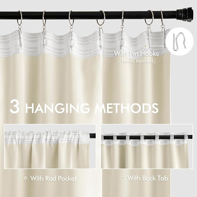 MIULEE Birch Back Tab Blackout Curtain 96 Inch Long 2 Panels Set