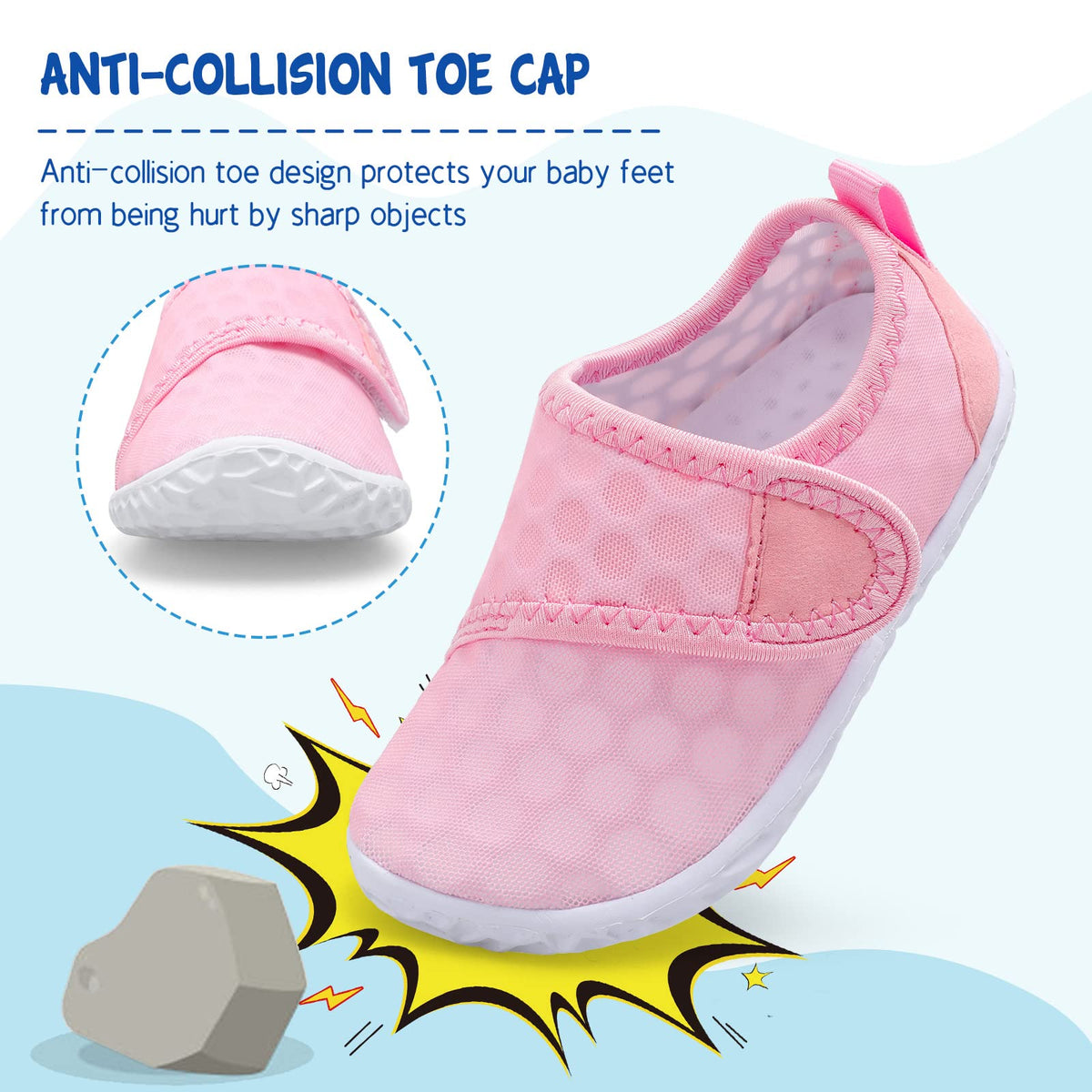 LeIsfIt Toddler Water Shoes Boys Girls Barefoot Aqua Socks Kids Breathable Quick-Dry Swim Shoes for Beach Pool Surf, Pink, 7 Toddler