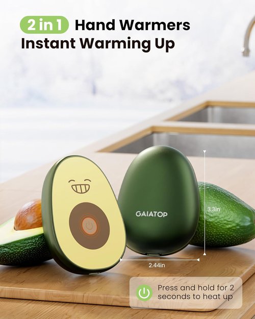 Gaiatop Rechargeable Hand Warmers - Fast Heating Magnetic Design | 2-Pack Avocado Shape for Outdoor Use