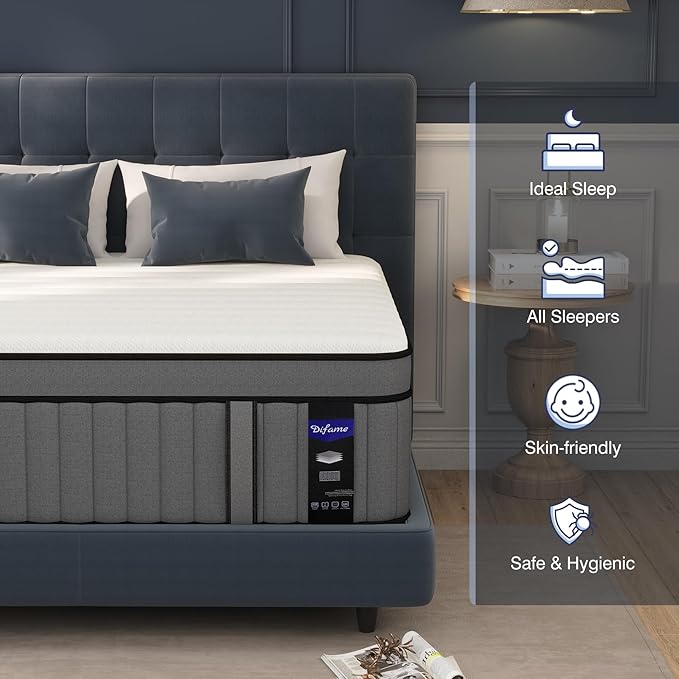 DIFAME Full Size Mattress,12 inch Full Mattress in a Box,Hybrid Mattresses with Gel Memory Foam & Pocket Springs, Pressure Relief, Cooling, Enhanced Edge Support,Firm