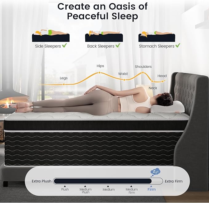 12 Inch California King Mattress, Cal King Size Hybrid Bed Mattress in a Box, Individual Pocket Spring with Memory Foam, Premier Comfort Sleep, Motion Isolation, CertiPUR-US Certified, Firm