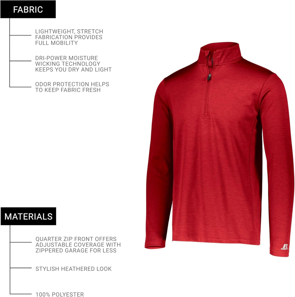 Russell Athletic Dri-Power Lightweight 1/4 Zip Pullover - Comfortable Outerwear for Active Lifestyle
