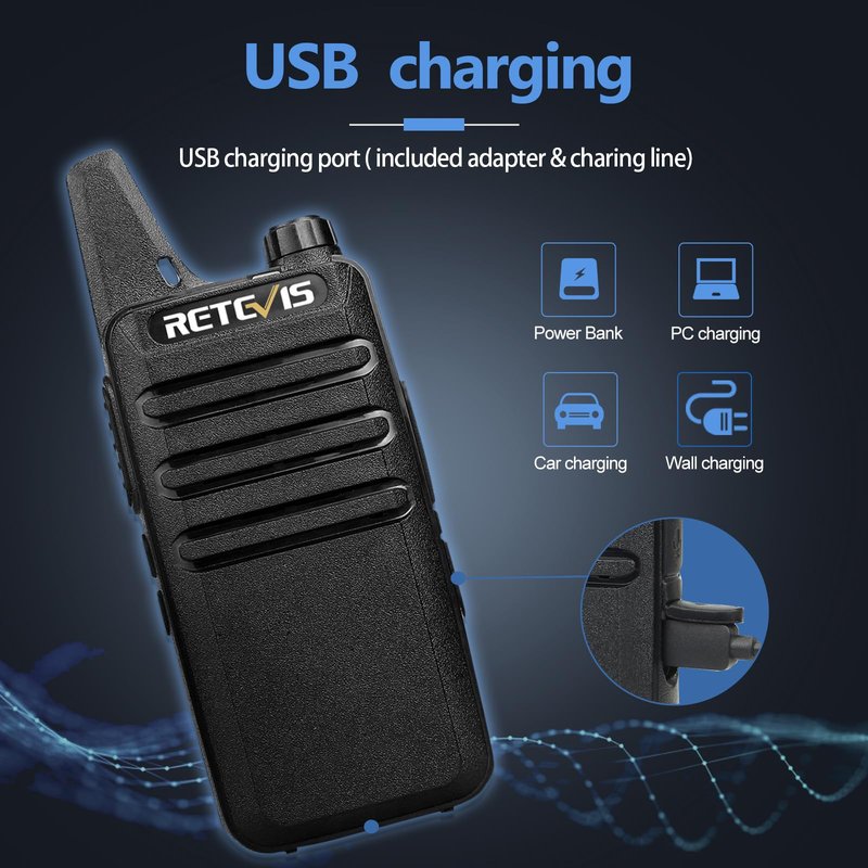 Retevis RT22 Walkie Talkies, Mini 2 Way Radio Rechargeable, VOX Handsfree, Portable, Two-Way Radios Long Range with Earpiece, for Family Road Trip Camping Hiking Skiing(2 Pack, Black)