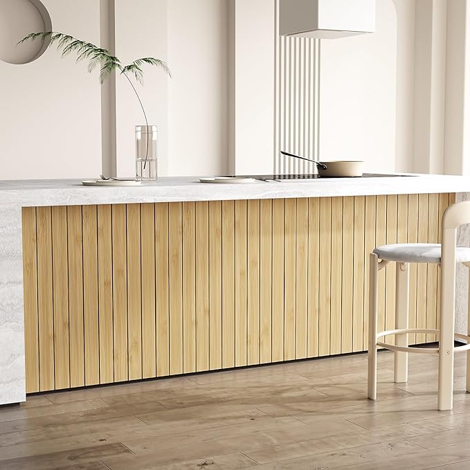 VEELIKE Natural Bamboo Slat Wall Panels Peel and Stick Wood Panels