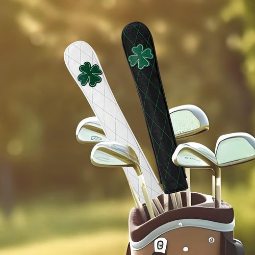 Golf Alignment Stick Cover Premium Leather Perfect Cover for Alignment Sticks Classic Tee Design Alignment Sticks Holder Golf Club Protector Holds 2 Sticks. (Grid Four-Leaf Clover-Black)