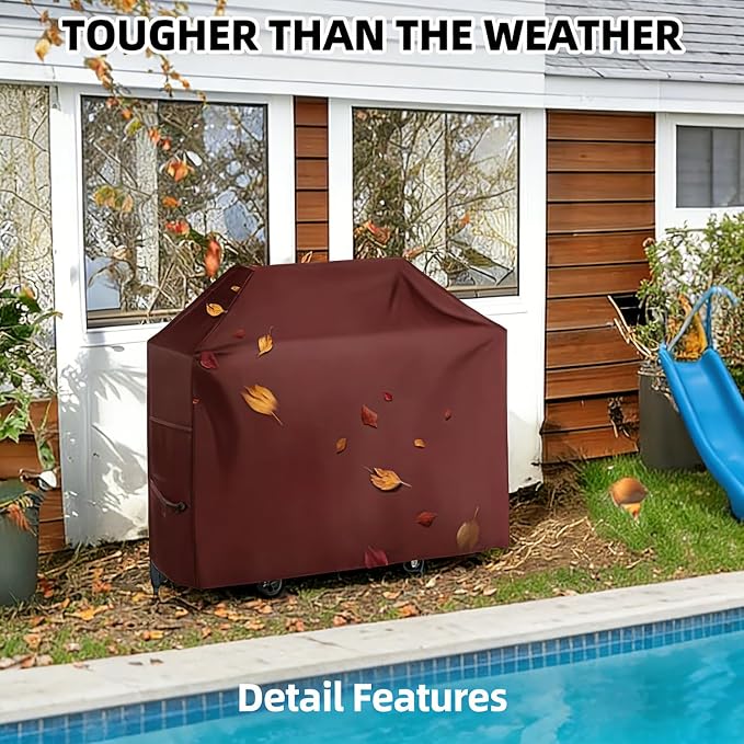 BBQ Gas Grill Cover for Outdoor, Anti-UV, Rip-Proof, 600D Oxford Fade Resistant Material, Barbecue Cover with Hook and Loop Straps & Adjustable Hem Drawstring (Reddish Brown, 44”x22”x42”)