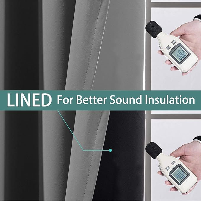 Yakamok 100% Blackout Thermal Insulated Grommet Curtains, Noise Reducing