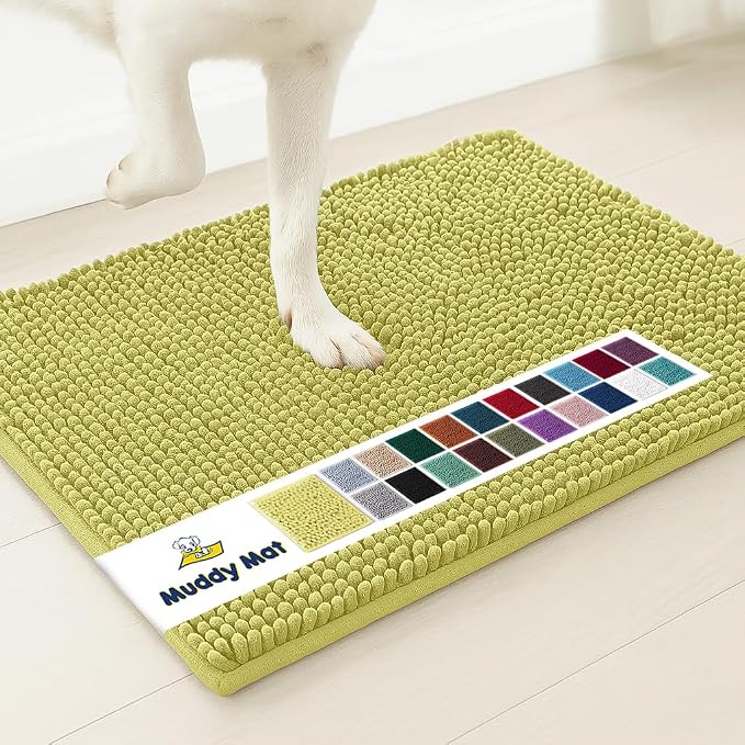 Muddy Mat® | Super Water Absorbent Door Mat Indoor, Microfiber Quick Dry Chenille Entryway Rug, Slip Resistant Front Door Mat, Indoor Mats for Entryway, Machine Washable Pet Rug, Yellow 24"x35"