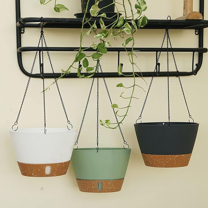ZMTECH 2 Pack 10 Inch Hanging Planters for Indoor Plants, Modern White Hanging Planter with Visible Water Level Window & Metal Chain, Decorative Plant Hanger Indoor for Spring Balcony Decor